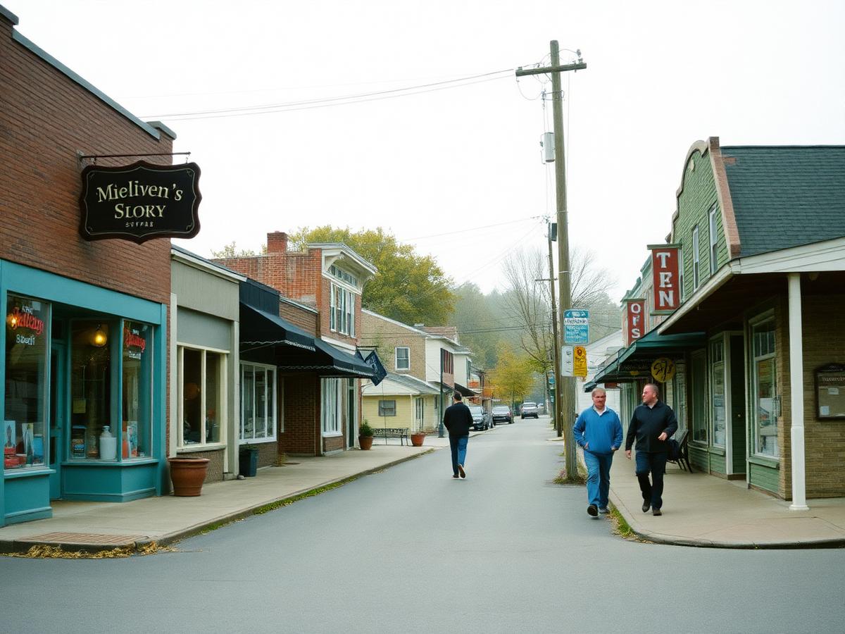 Main street of a small rural town on a quiet morning